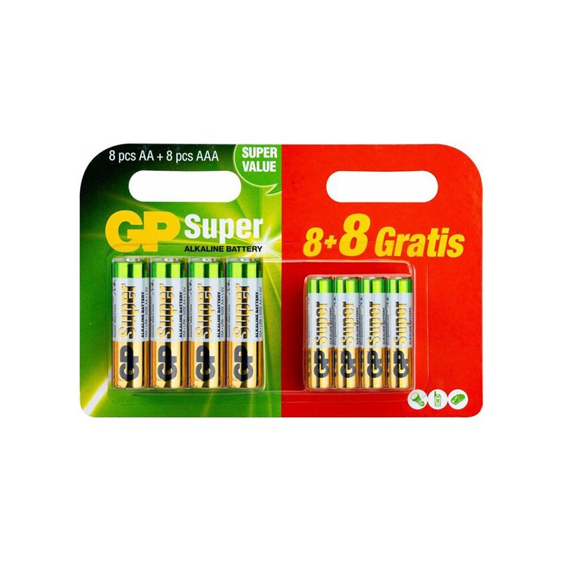 PILE ALCALINE SUPER GP 1,5V BLISTER 8 PILES AA + 8 PILES AAA